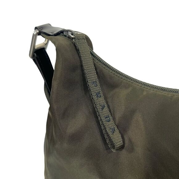 Prada Women's Olive Green Black Nylon Leather Trim Hobo Shoulder Bag Medium - Picture 12 of 13